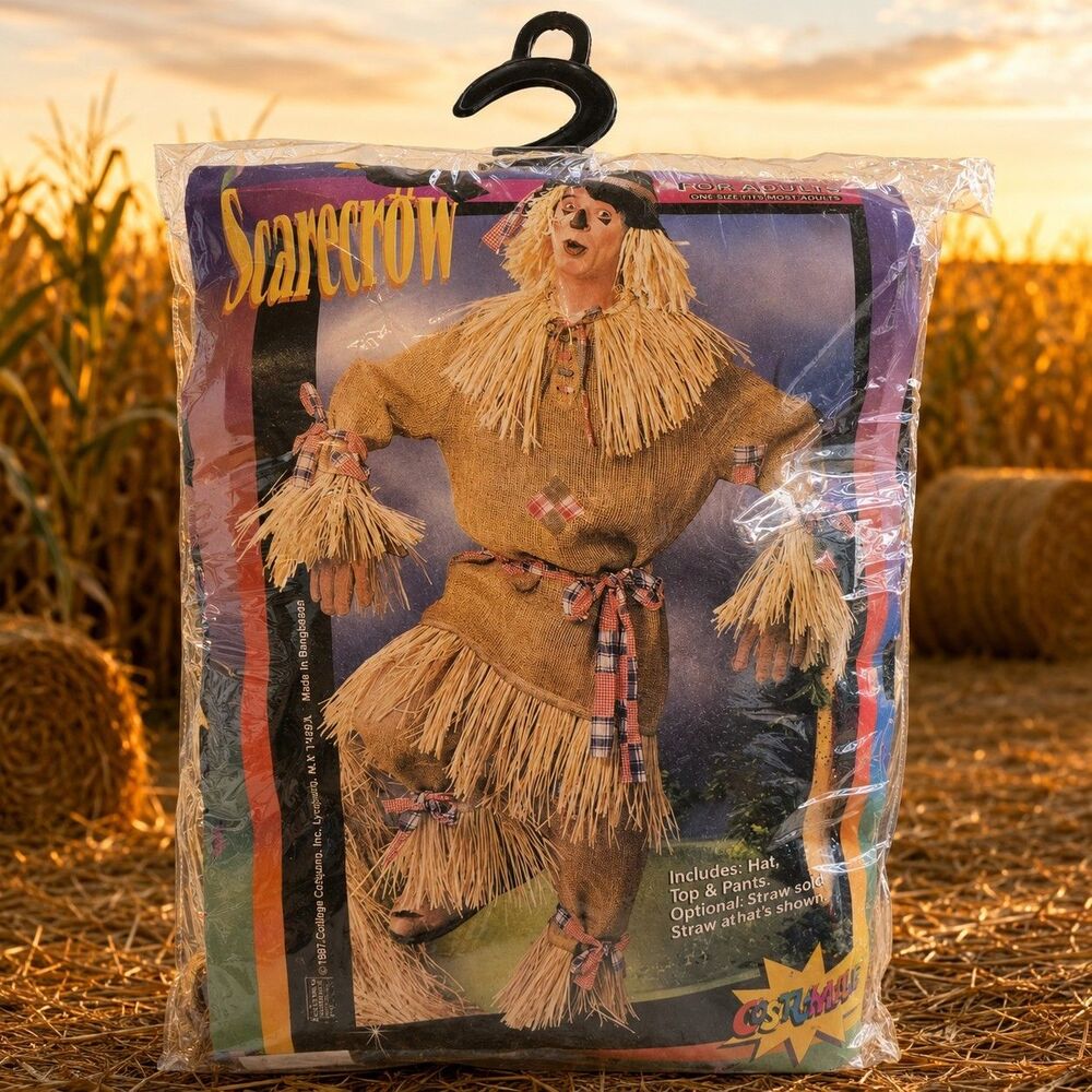 Rare Vintage Adult Scarecrow Costume Hat Top Pants One Size Forum Novelties C38